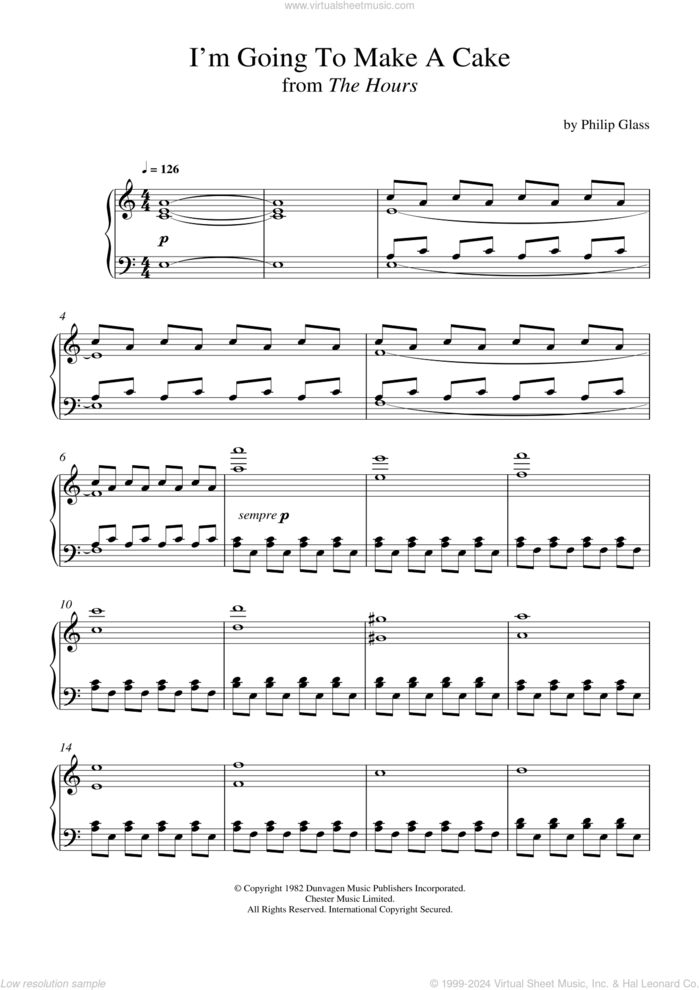 I'm Going To Make A Cake (from 'The Hours') sheet music for piano solo by Philip Glass, classical score, intermediate skill level