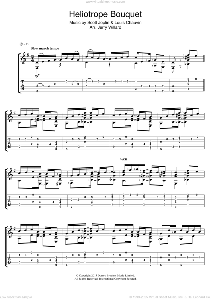 Heliotrope Bouquet sheet music for guitar (tablature) by Scott Joplin, Jerry Willard and Louis Chauvin, intermediate skill level