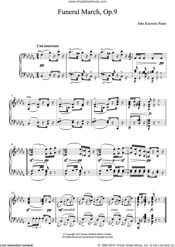 Funeral March Op.9 sheet music for piano solo by John Knowles Paine, classical score, intermediate skill level
