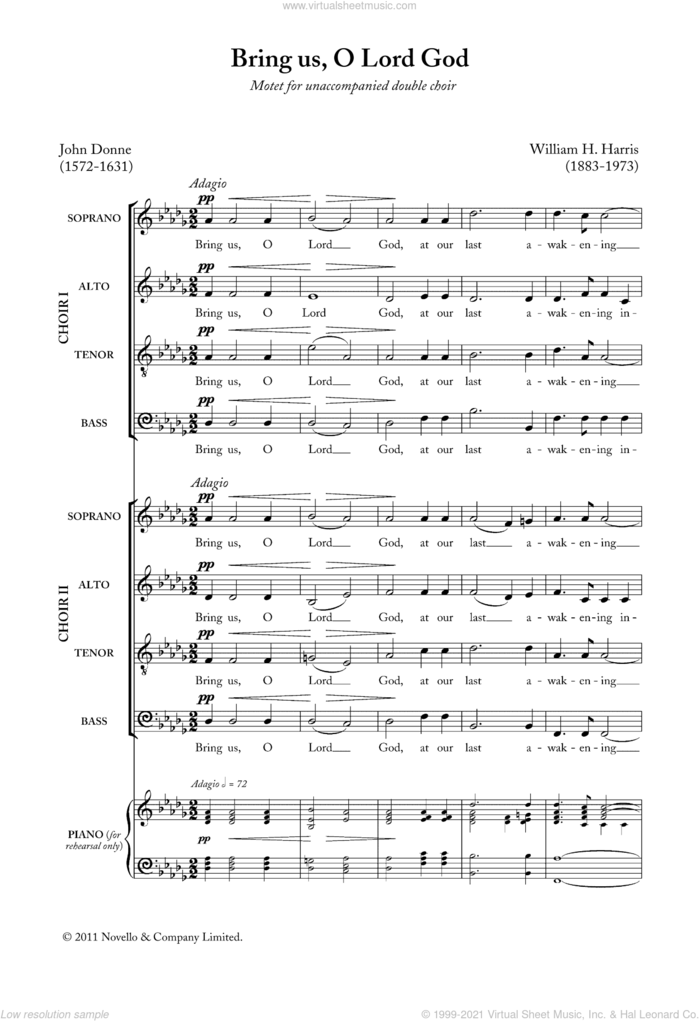 Bring Us, O Lord God sheet music for voice, piano or guitar by William H. Harris and John Donne, classical score, intermediate skill level