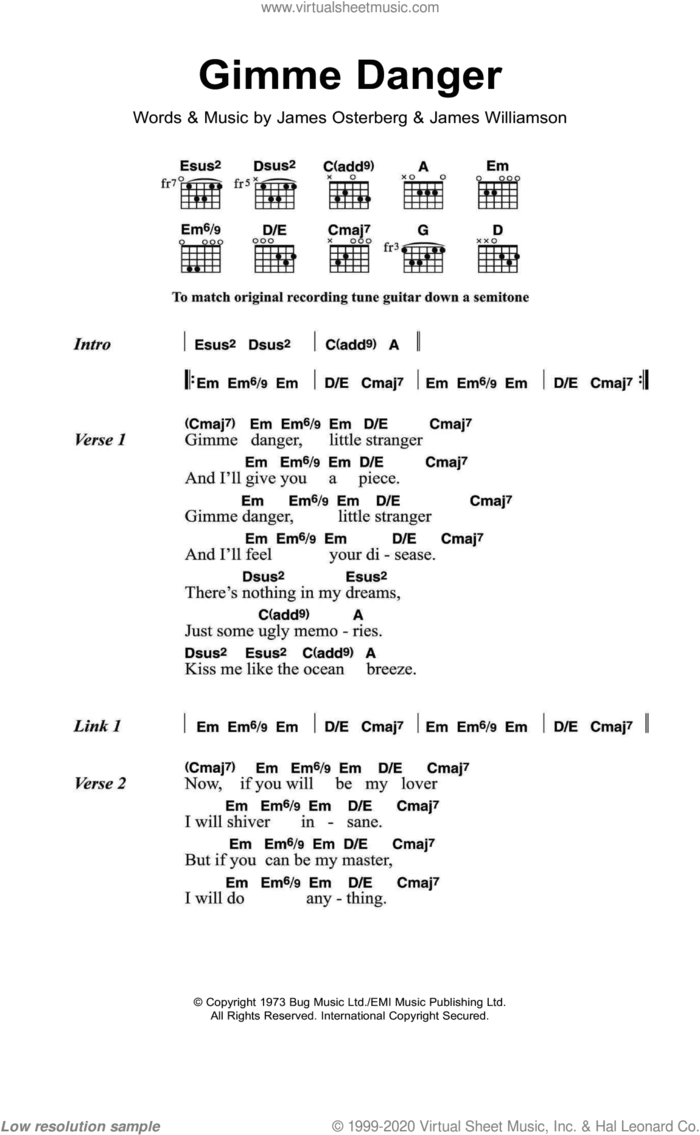 Gimme Danger sheet music for guitar (chords) by The Stooges, James Osterberg and James Williamson, intermediate skill level