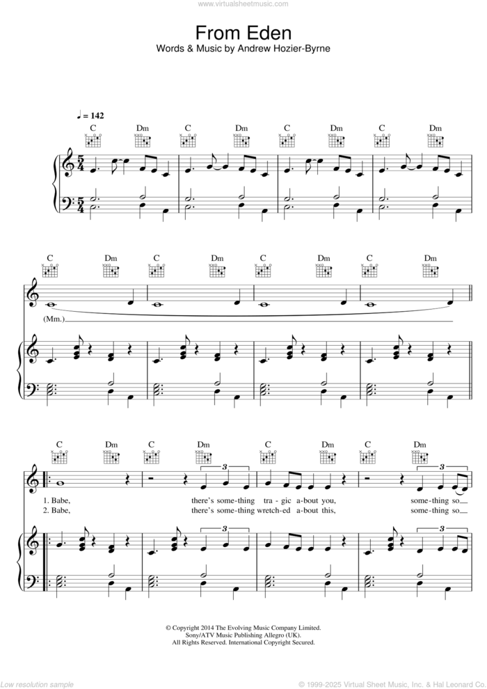 From Eden sheet music for voice, piano or guitar by Hozier and Andrew Hozier-Byrne, intermediate skill level