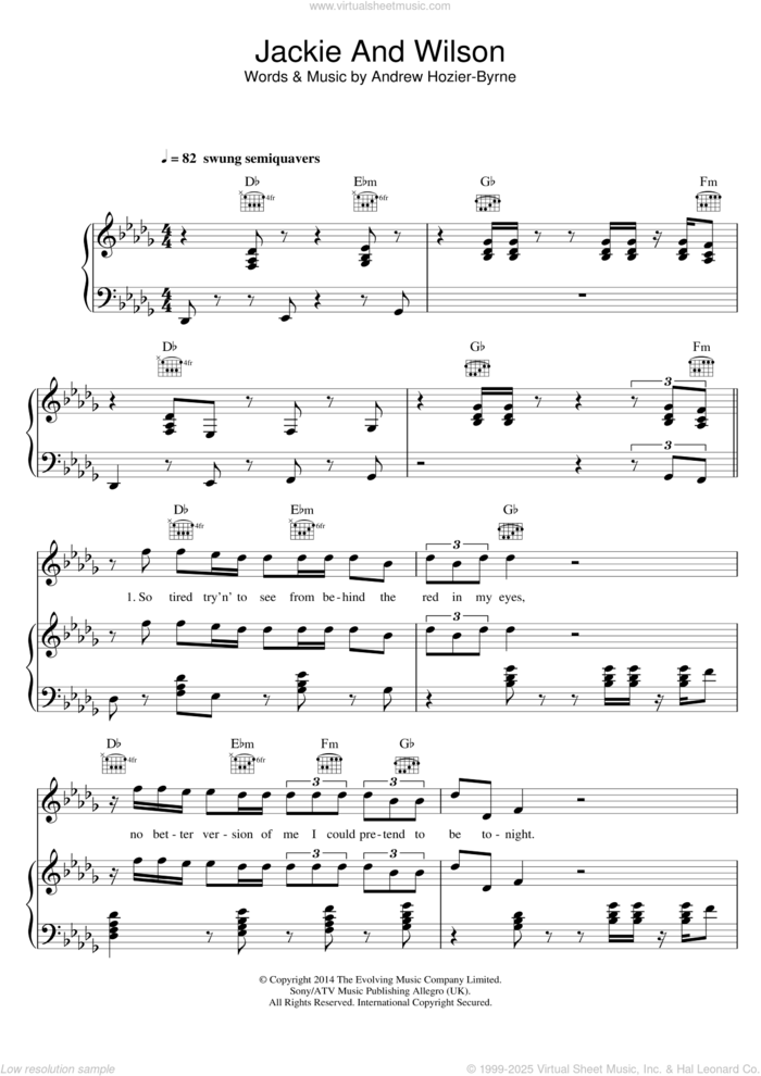 Jackie And Wilson sheet music for voice, piano or guitar by Hozier and Andrew Hozier-Byrne, intermediate skill level