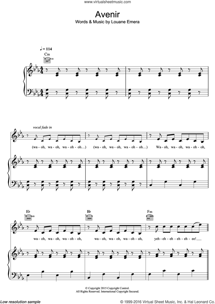 Avenir sheet music for voice, piano or guitar by Louane and Louane Emera, intermediate skill level