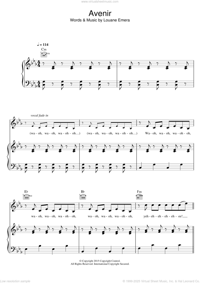 Avenir sheet music for voice, piano or guitar by Louane and Louane Emera, intermediate skill level