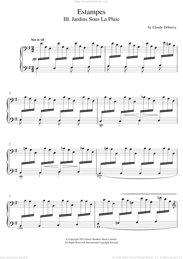 Estampes - III. Jardins Sous La Pluie sheet music for piano solo by Claude Debussy, classical score, intermediate skill level