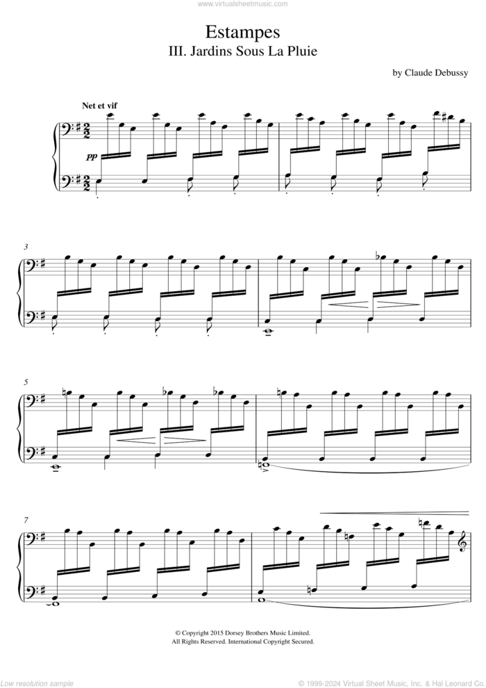 Estampes - III. Jardins Sous La Pluie sheet music for piano solo by Claude Debussy, classical score, intermediate skill level