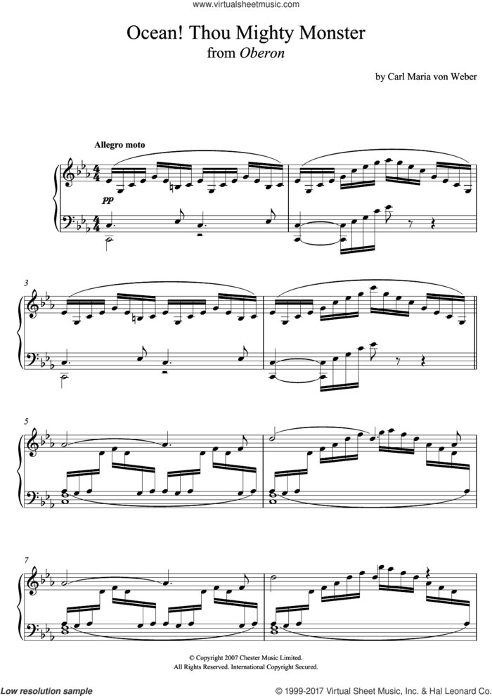 Ocean! Thou Mighty Monster (from 'Oberon') sheet music for piano solo by Carl Maria von Weber, classical score, intermediate skill level