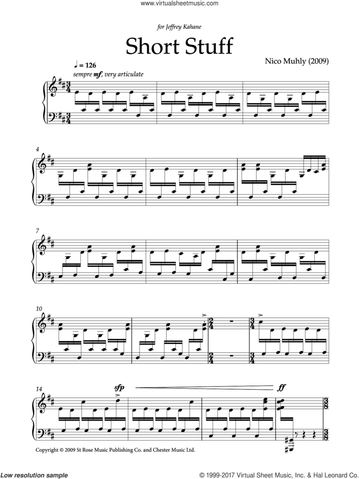 Short Stuff sheet music for piano solo by Nico Muhly, classical score, intermediate skill level
