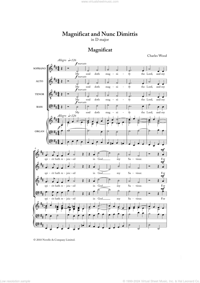 Magnificat And Nunc Dimittis In D sheet music for choir (SATB: soprano, alto, tenor, bass) by Charles Wood and Liturgical Text, classical score, intermediate skill level