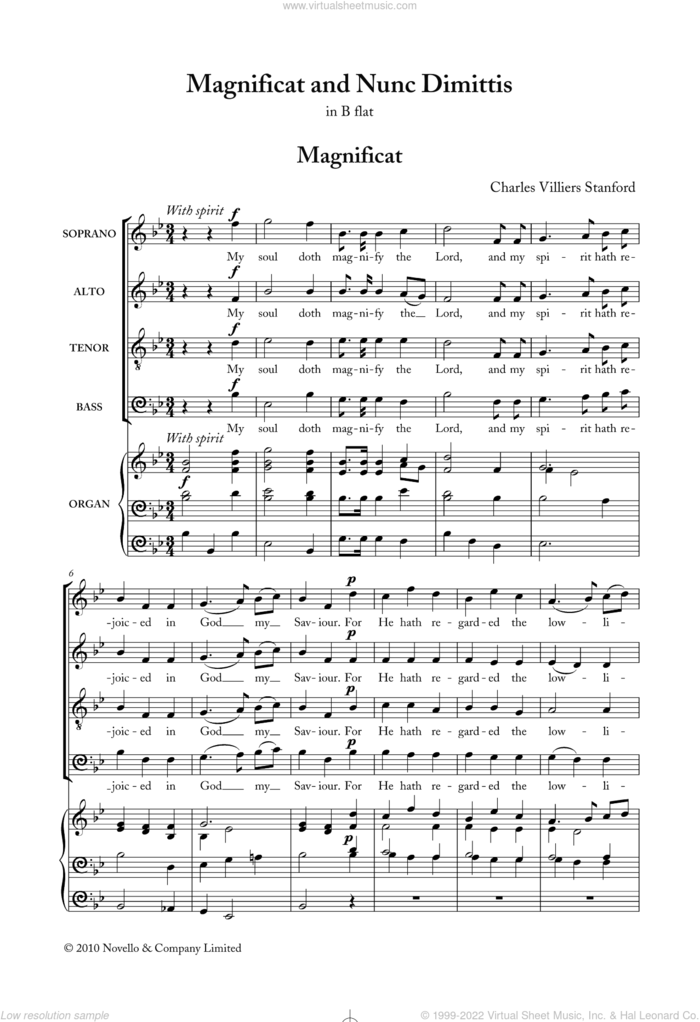 Magnificat And Nunc Dimittis In B Flat sheet music for choir (SATB: soprano, alto, tenor, bass) by Charles Villiers Stanford and Liturgical Text, classical score, intermediate skill level