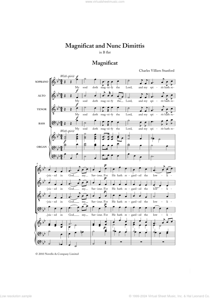 Magnificat And Nunc Dimittis In B Flat sheet music for choir (SATB: soprano, alto, tenor, bass) by Charles Villiers Stanford and Liturgical Text, classical score, intermediate skill level