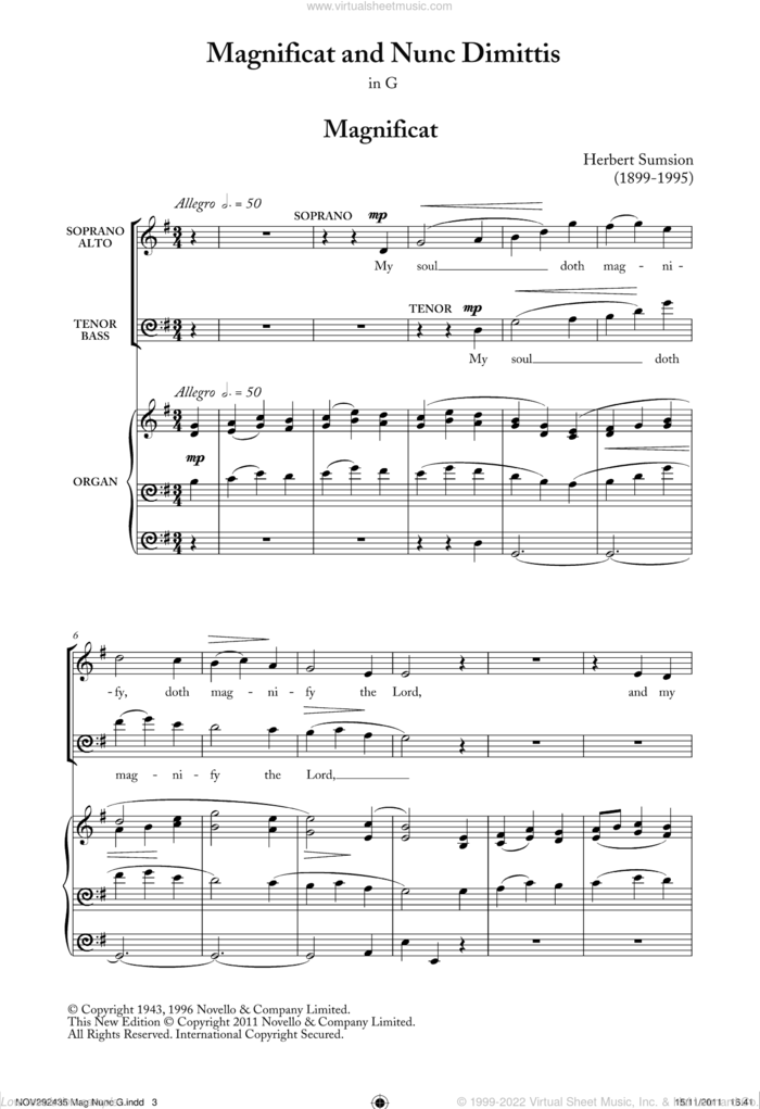 Magnificat And Nunc Dimittis In G sheet music for choir by Herbert Sumsion, classical score, intermediate skill level