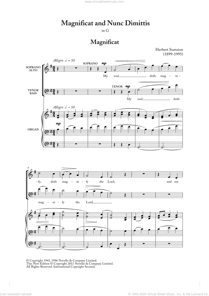 Magnificat And Nunc Dimittis In G sheet music for choir by Herbert Sumsion, classical score, intermediate skill level