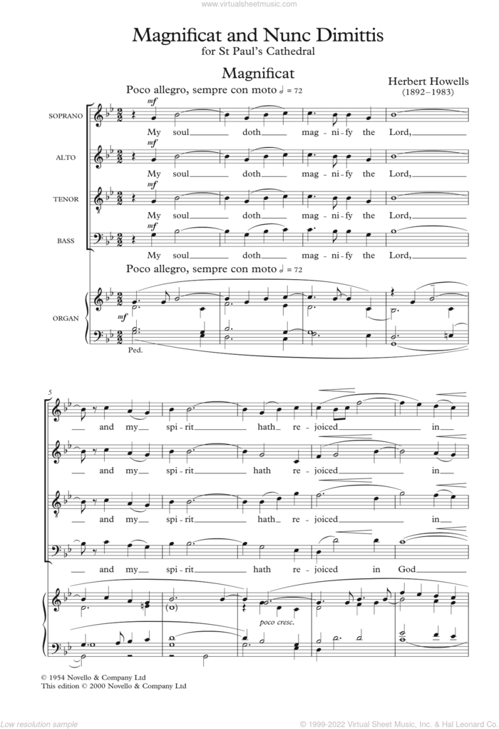 The St. Paul's Cathedral Magnificat And Nunc Dimittis sheet music for choir (SATB: soprano, alto, tenor, bass) by Herbert Howells, classical score, intermediate skill level