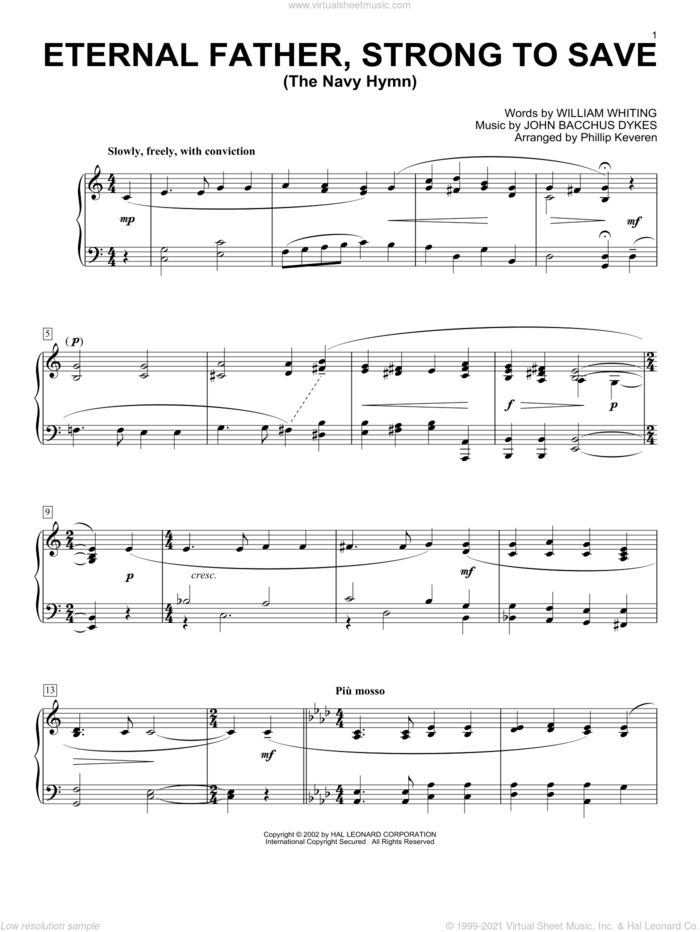 Eternal Father, Strong To Save (arr. Phillip Keveren) sheet music for piano solo by William Whiting, Phillip Keveren and John Bacchus Dykes, intermediate skill level