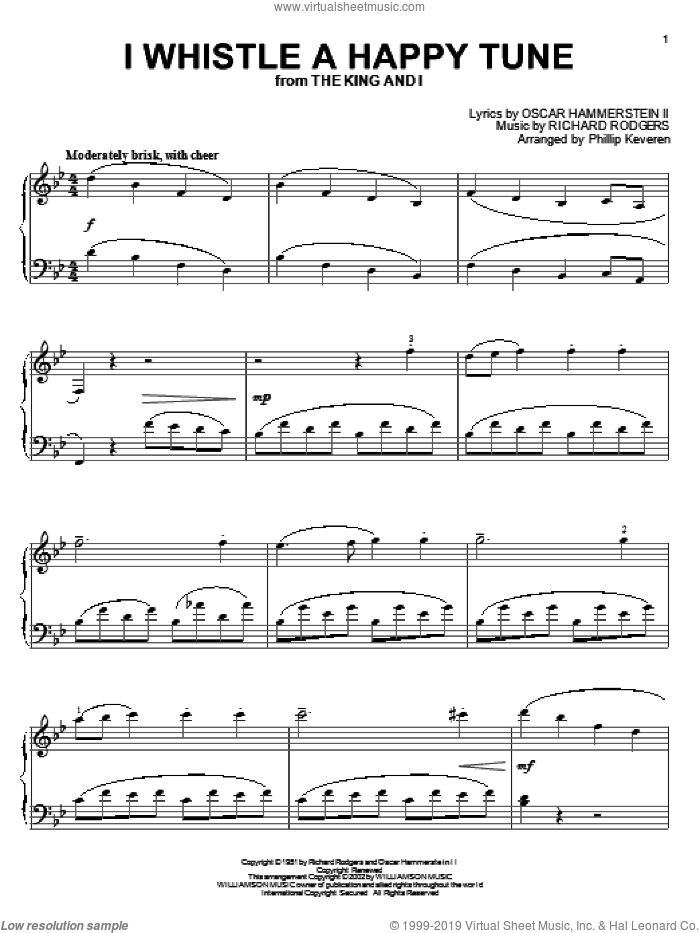 I Whistle A Happy Tune (arr. Phillip Keveren) sheet music for piano solo by Rodgers & Hammerstein, Phillip Keveren, The King And I (Musical), Oscar II Hammerstein and Richard Rodgers, intermediate skill level