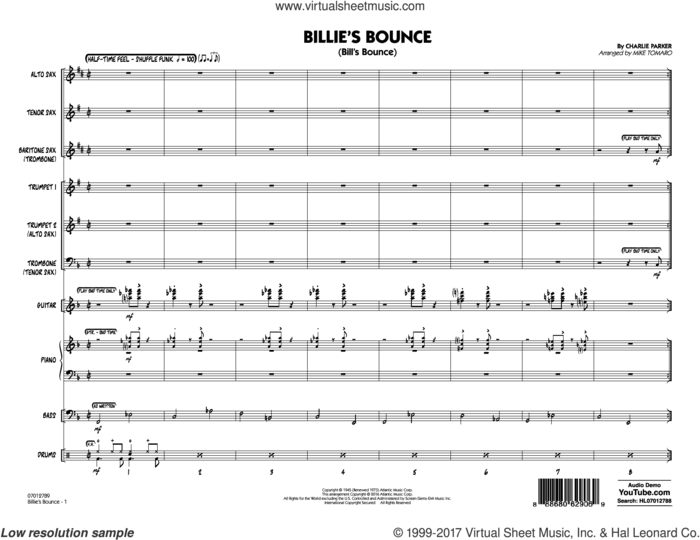 Billie's Bounce (COMPLETE) sheet music for jazz band by Charlie Parker and Mike Tomaro, intermediate skill level