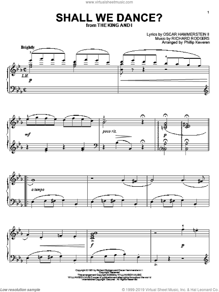 Shall We Dance? (arr. Phillip Keveren) sheet music for piano solo by Rodgers & Hammerstein, Phillip Keveren, The King And I (Musical), Oscar II Hammerstein and Richard Rodgers, intermediate skill level