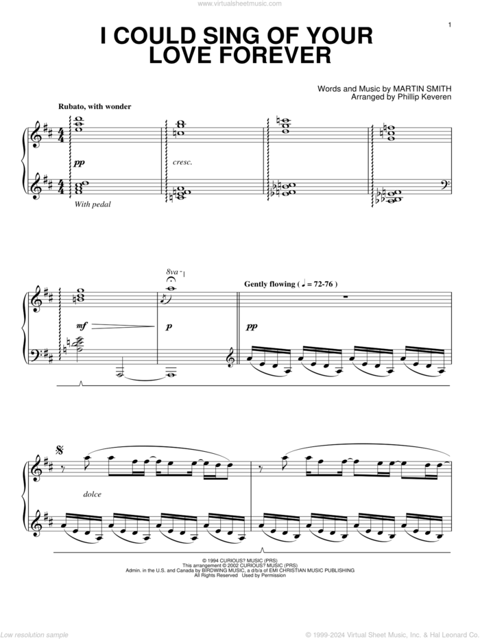 I Could Sing Of Your Love Forever (arr. Phillip Keveren) sheet music for piano solo by Delirious?, Phillip Keveren, Passion Band and Martin Smith, wedding score, intermediate skill level