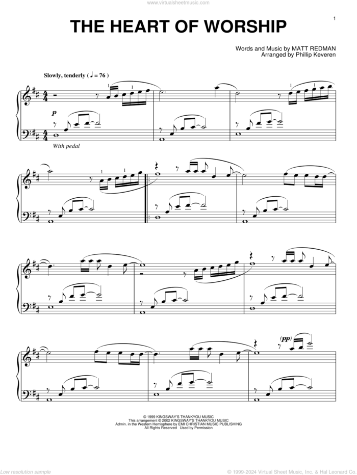The Heart Of Worship (arr. Phillip Keveren) sheet music for piano solo by Matt Redman and Phillip Keveren, intermediate skill level