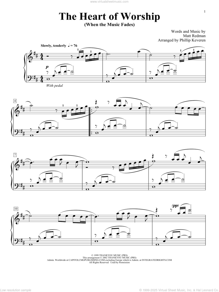 The Heart Of Worship (arr. Phillip Keveren) sheet music for piano solo by Matt Redman and Phillip Keveren, intermediate skill level
