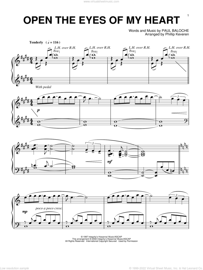 Open The Eyes Of My Heart (arr. Phillip Keveren) sheet music for piano solo by Paul Baloche, Phillip Keveren and Sonicflood, intermediate skill level