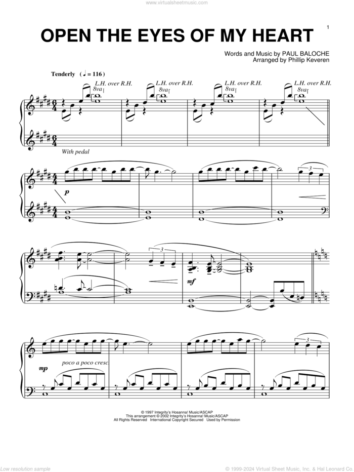 Open The Eyes Of My Heart (arr. Phillip Keveren) sheet music for piano solo by Paul Baloche, Phillip Keveren and Sonicflood, intermediate skill level