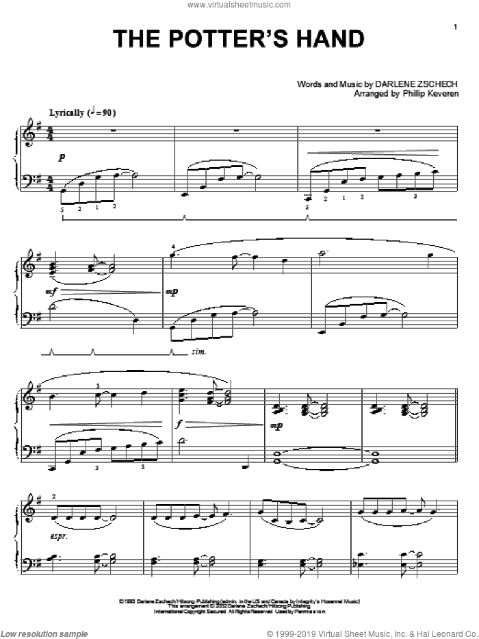The Potter's Hand (arr. Phillip Keveren) sheet music for piano solo by Darlene Zschech and Phillip Keveren, intermediate skill level