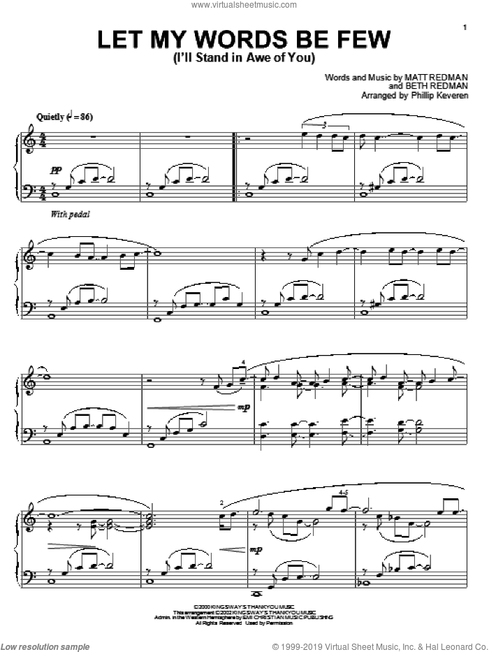 Let My Words Be Few (I'll Stand In Awe Of You) (arr. Phillip Keveren) sheet music for piano solo by Matt Redman, Phillip Keveren and Beth Redman, intermediate skill level