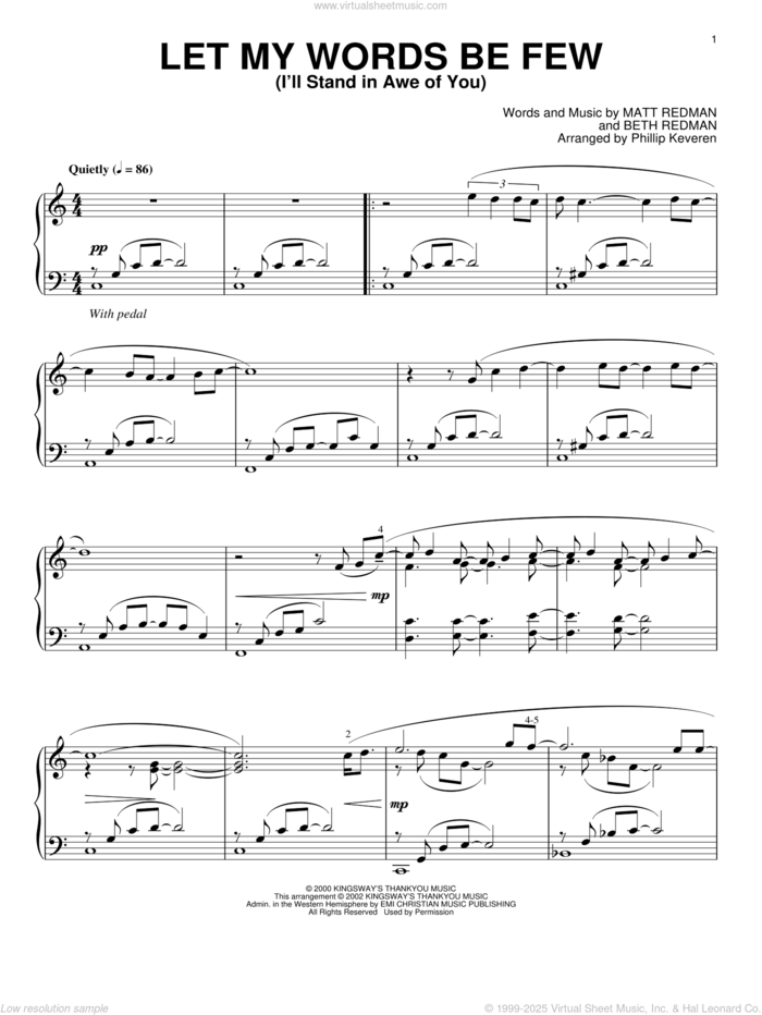Let My Words Be Few (I'll Stand In Awe Of You) (arr. Phillip Keveren) sheet music for piano solo by Matt Redman, Phillip Keveren and Beth Redman, intermediate skill level