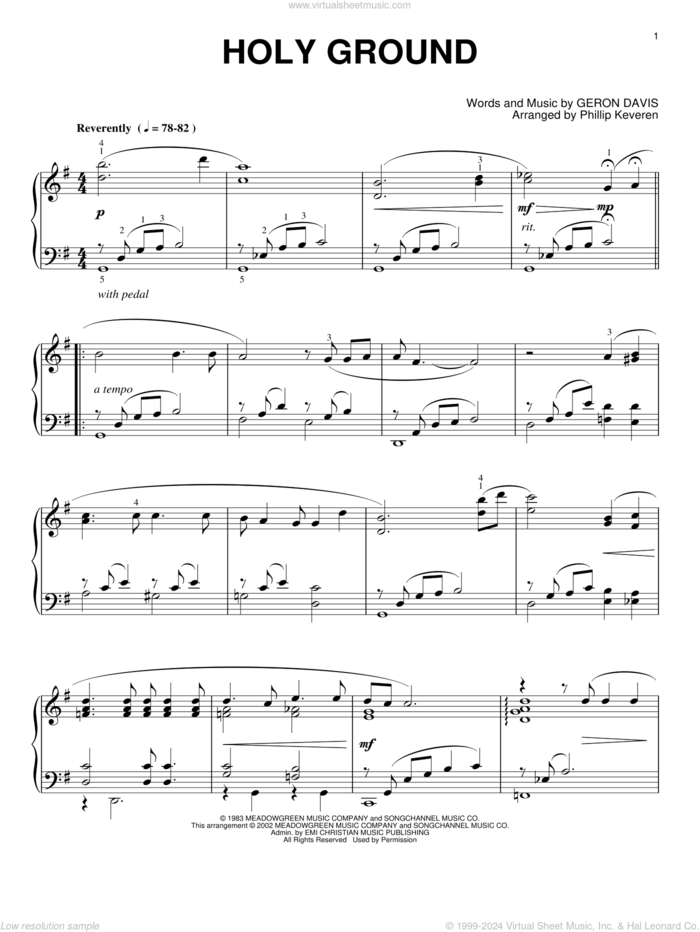 Holy Ground (arr. Phillip Keveren), (intermediate) sheet music for piano solo by Geron Davis and Phillip Keveren, wedding score, intermediate skill level