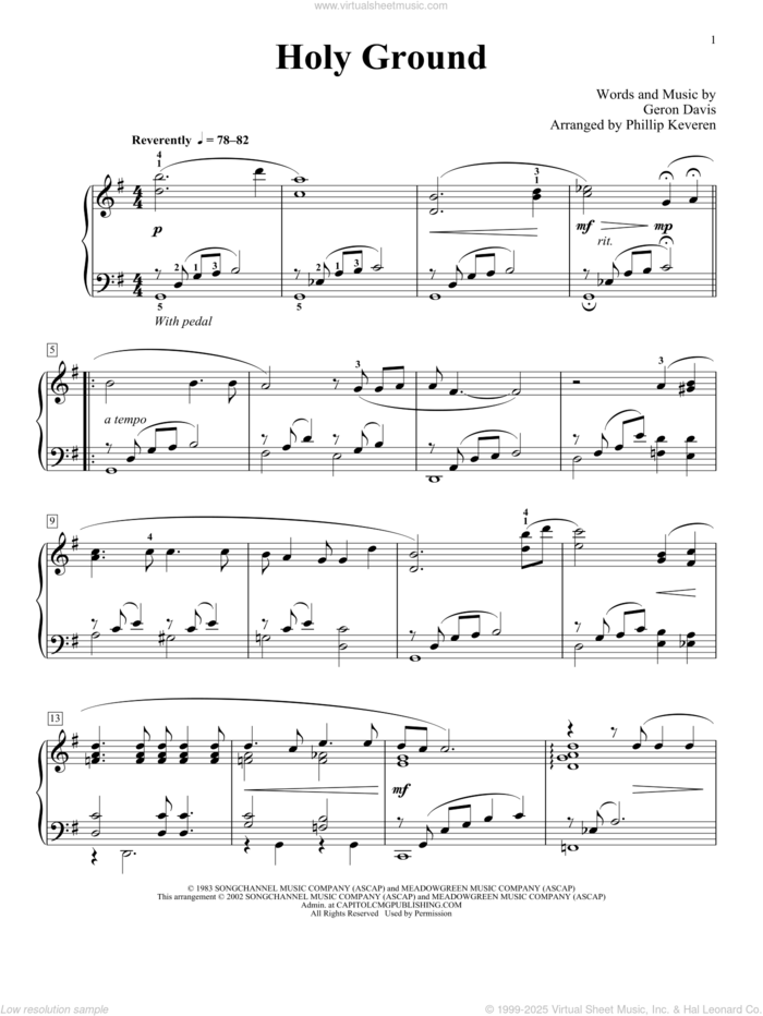 Holy Ground (arr. Phillip Keveren), (intermediate) sheet music for piano solo by Geron Davis and Phillip Keveren, wedding score, intermediate skill level