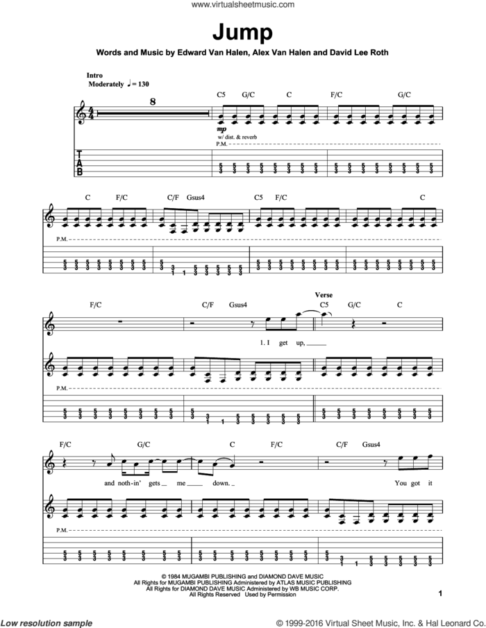 Jump sheet music for guitar (tablature, play-along) by Edward Van Halen, Alex Van Halen and David Lee Roth, intermediate skill level