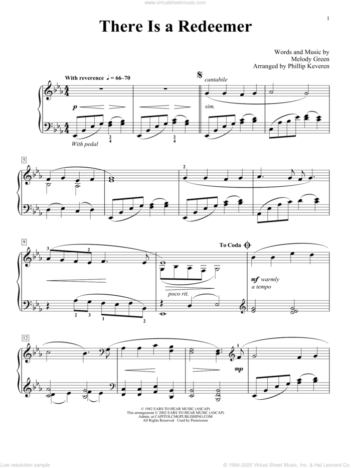 There Is A Redeemer (arr. Phillip Keveren) sheet music for piano solo by Keith Green, Phillip Keveren and Melody Green, intermediate skill level