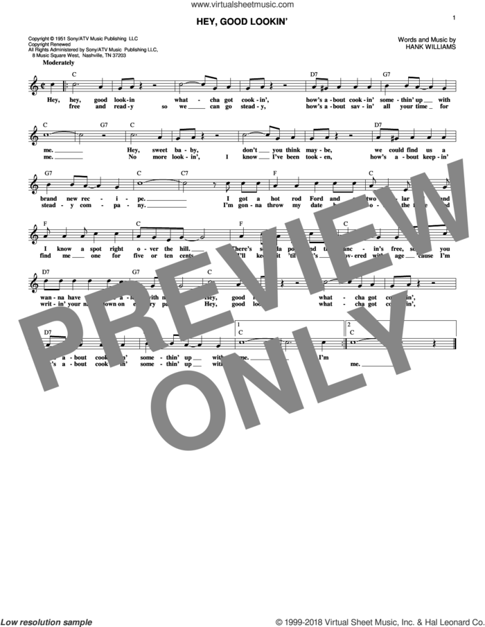 Hey, Good Lookin' sheet music for voice and other instruments (fake book) by Hank Williams, intermediate skill level