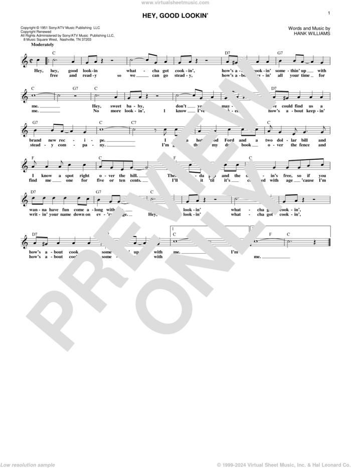 Hey, Good Lookin' sheet music for voice and other instruments (fake book) by Hank Williams, intermediate skill level