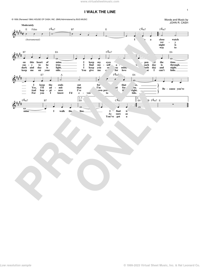 I Walk The Line sheet music for voice and other instruments (fake book) by Johnny Cash, intermediate skill level