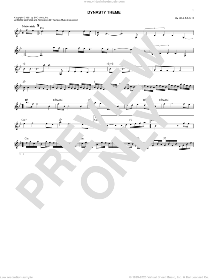 Dynasty Theme sheet music for voice and other instruments (fake book) by Bill Conti, intermediate skill level