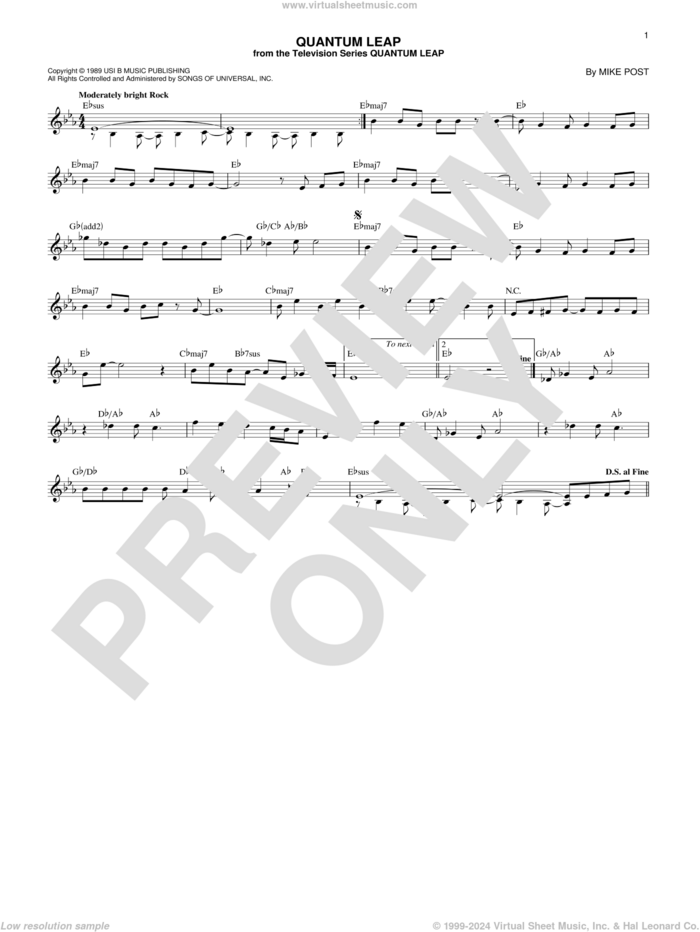 Quantum Leap sheet music for voice and other instruments (fake book) by Mike Post, intermediate skill level