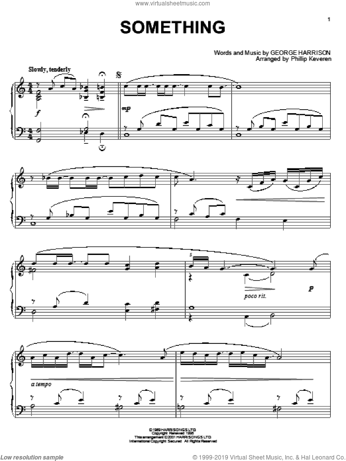 Something (arr. Phillip Keveren) sheet music for piano solo by The Beatles, Phillip Keveren and George Harrison, intermediate skill level