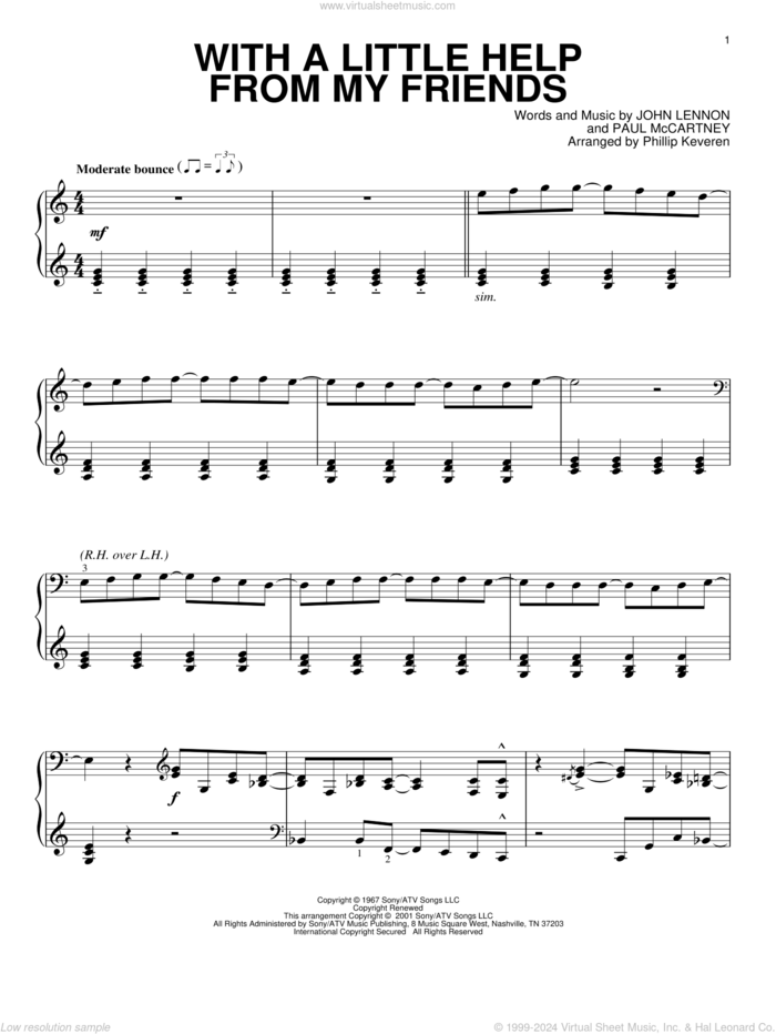 With A Little Help From My Friends (arr. Phillip Keveren) sheet music for piano solo by The Beatles, Phillip Keveren, Joe Cocker, John Lennon and Paul McCartney, intermediate skill level