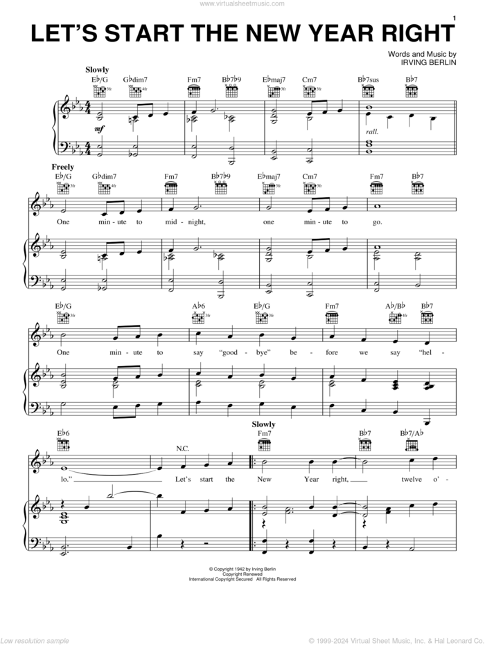 Let's Start The New Year Right sheet music for voice, piano or guitar by Irving Berlin, intermediate skill level