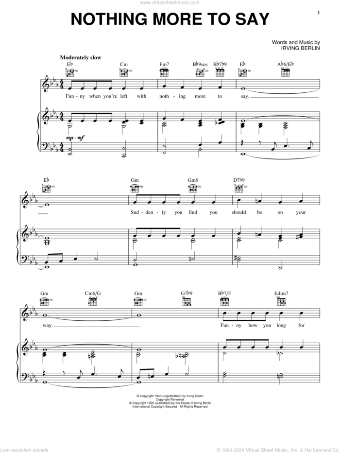 Nothing More To Say sheet music for voice, piano or guitar by Irving Berlin, intermediate skill level