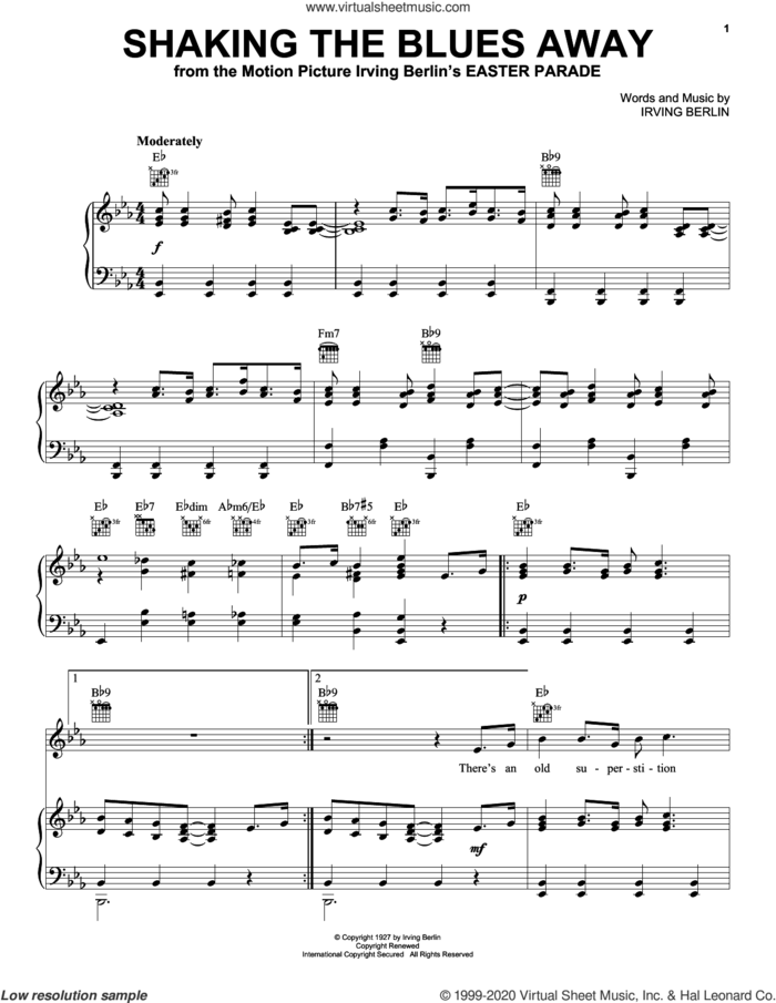 Shaking The Blues Away sheet music for voice, piano or guitar by Irving Berlin, intermediate skill level