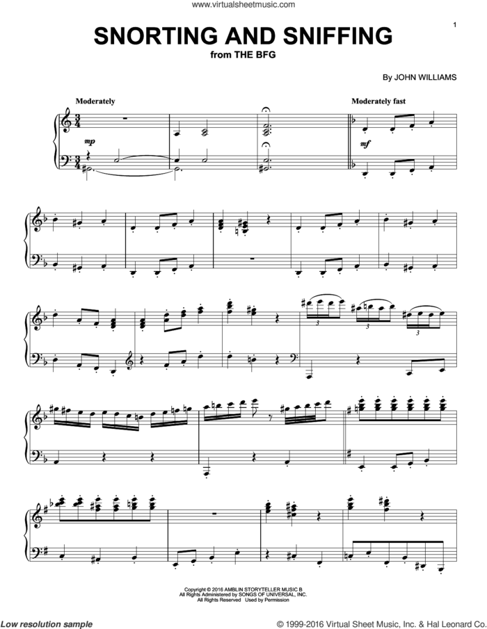Snorting And Sniffing sheet music for piano solo by John Williams, intermediate skill level