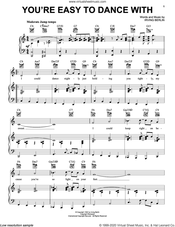 You're Easy To Dance With sheet music for voice, piano or guitar by Irving Berlin, intermediate skill level