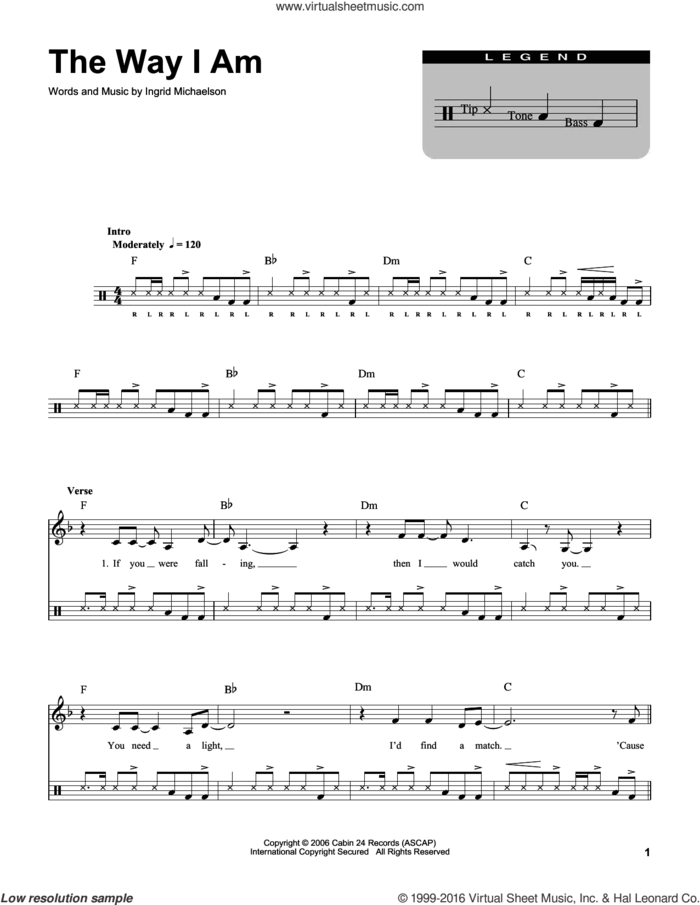 The Way I Am (for Acoustic Guitar, Voice and Cajon) sheet music for drums by Ingrid Michaelson, intermediate skill level