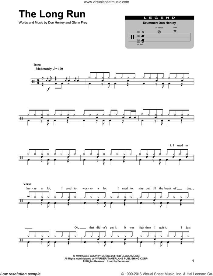 The Long Run sheet music for drums by Don Henley, The Eagles and Glenn Frey, intermediate skill level