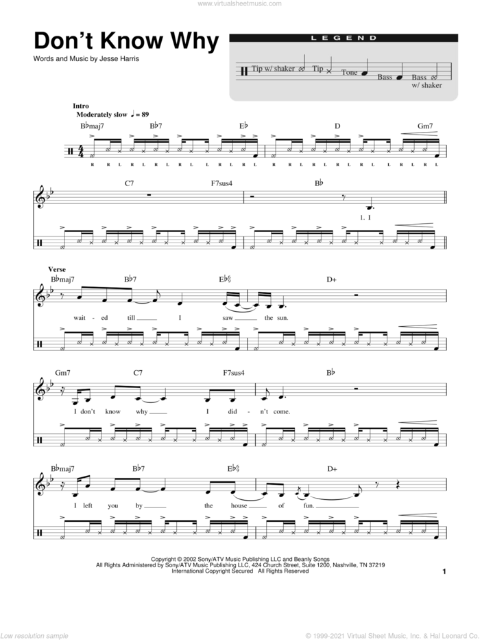 Don't Know Why (for Acoustic Guitar, Voice and Cajon) sheet music for drums by Norah Jones and Jesse Harris, intermediate skill level